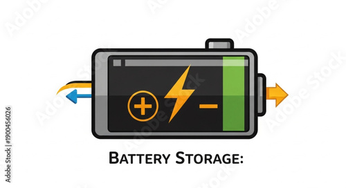 Battery storage icon with charging and discharging arrows.