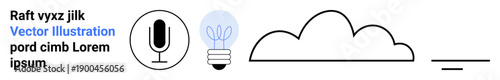 Technology, innovation, brainstorming, data storage, cloud solutions, communication. Microphone, lightbulb and cloud illustration. Brainstorming and data storage concept