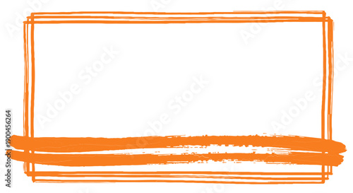 Hand drawn orange brush stroke border with paint smudge footer on white background