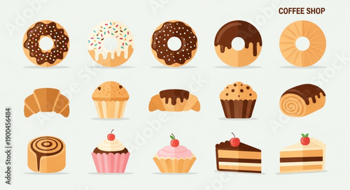 Assortment of Sweet Pastries and Doughnuts for Coffee Shop.
