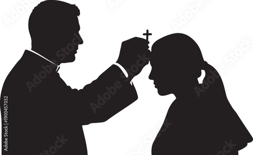 Priest applying ashes to a persons forehead.