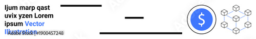 Blockchain technology, cryptocurrency, finance, decentralized network, digital transactions, fintech solutions. A dollar symbol within a blockchain network design. Blockchain and cryptocurrency