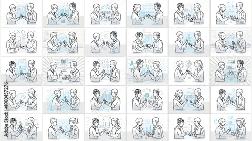 Handshake business agreement partnership illustration set