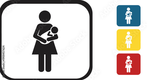 Collection of mother and baby pictogram signs indicating facilities for nursing and changing infants