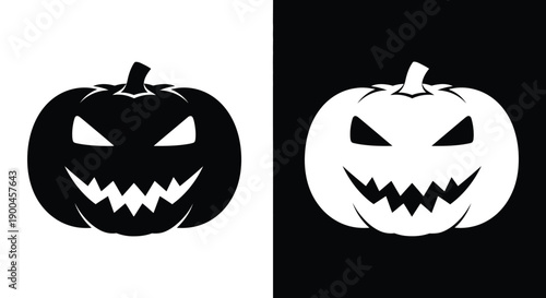 Scary black and white pumpkin icons showing contrasting negative and positive space designs perfectly prepared for autumn celebrations.