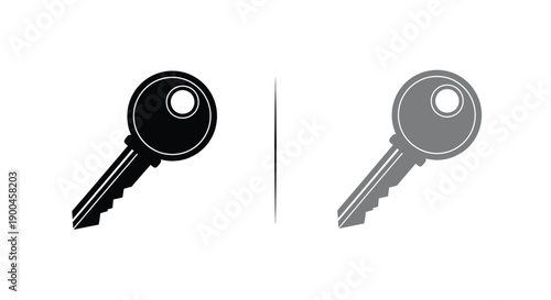 Collection of simple black and gray key silhouette icons displayed side by side
