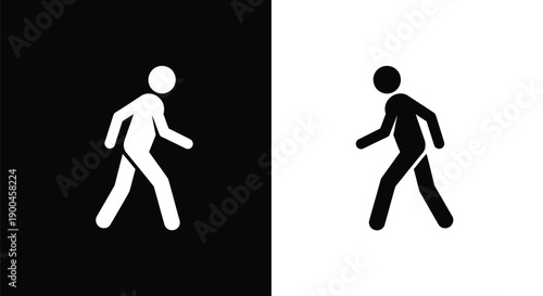 Simple vector pictogram icons depicting human figures walking against contrasting backgrounds successfully