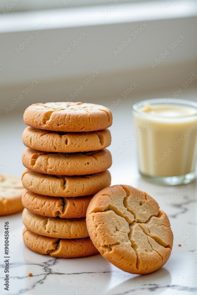 custom made wallpaper toronto digitalFreshly baked golden-brown cookies stacked on marble countertop beside glass of creamy milk, highlighting rustic texture and cozy homemade dessert mood.