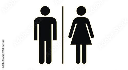 Distinctive black pictogram signs for men and women restrooms are displayed on vibrant yellow