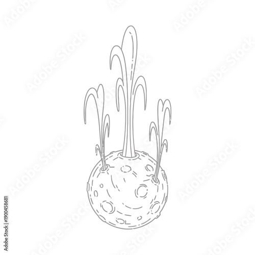 Detailed sketch of a bubbly geological volcanic geological formation with water steam erupting on a plain background