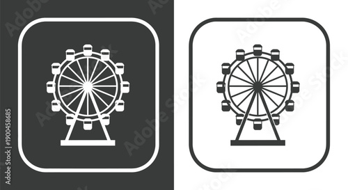 Iconic black and white vector icons representing a ferris wheel amusement park ride design