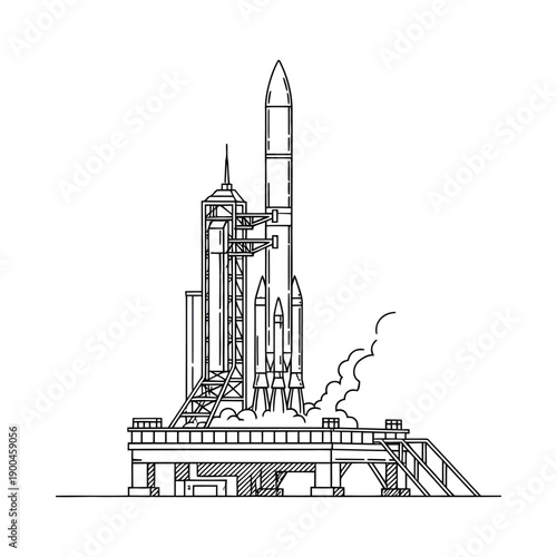 Rocket launch on a launchpad with smoke and steam space exploration concept futuristic technology