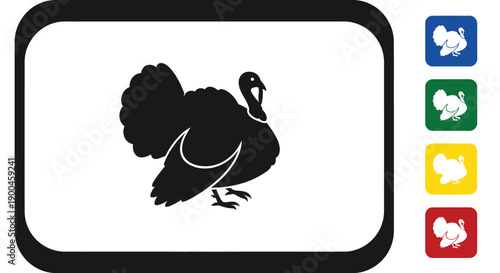 Simple black silhouette icon of a mature turkey bird standing proudly with a fanned tail