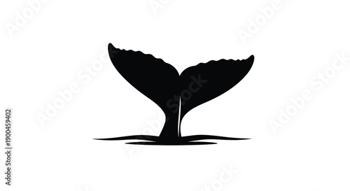 Black whale tail fluke rising from water minimalist silhouette