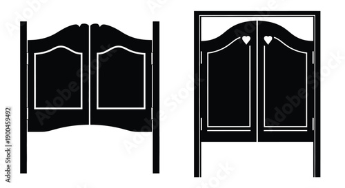 Two ornate cabinet doors depicted in a striking black silhouette