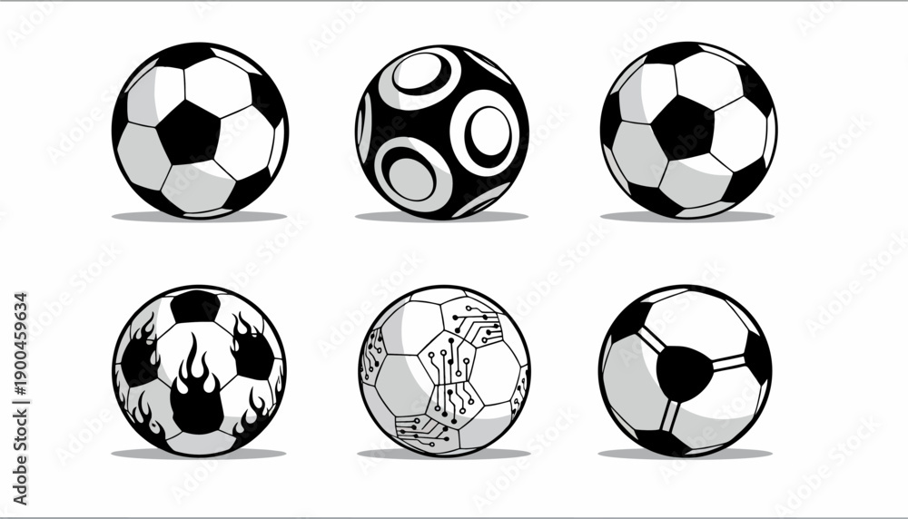 Naklejka premium Set of soccer balls and soccer ball icons isolated on white background