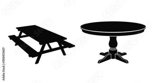 Black furniture set including a table and picnic table silhouette