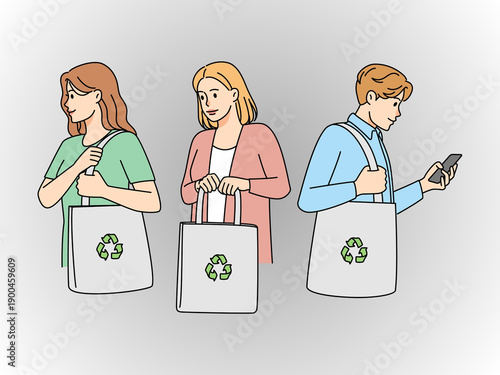 People Using Eco-Friendly Reusable Bags for Sustainable Shopping