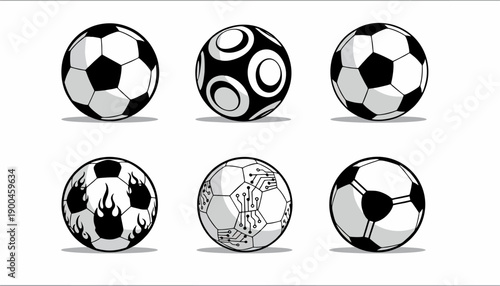 Set of soccer balls and soccer ball icons isolated on white background