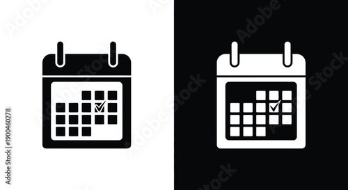 Simple calendar icon showing a marked date split across black and white backgrounds for contrast