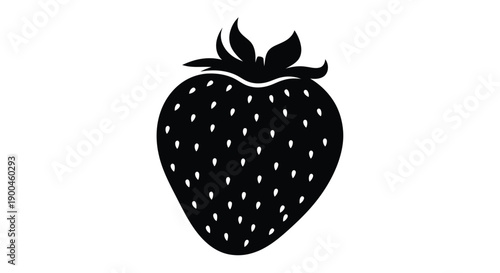 A striking black silhouette of a fresh strawberry fruit silhouette