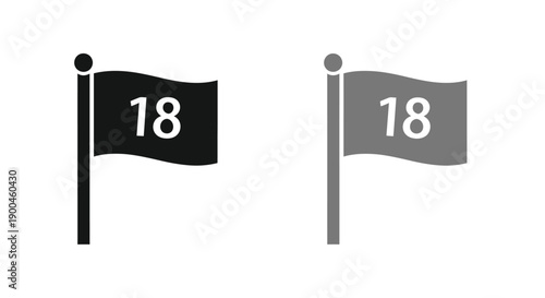 Set of two eighteen marked flags representing age restriction or milestone celebration icons