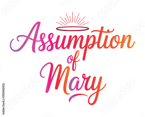 Assumption of Mary text with gradient colors.