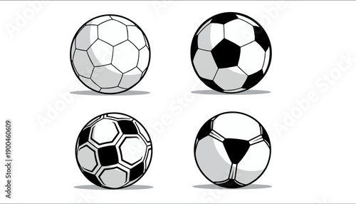 Set of black and white soccer balls isolated on a white background in vector illustration style