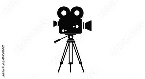 Vintage movie camera on tripod a striking black silhouette