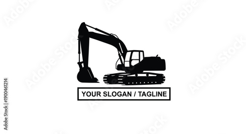 Black excavator graphic with tagline a striking silhouette