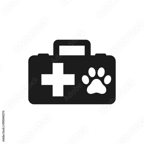 Single vector icon silhouette of a first aid kit with paw print,veterinary emergency care concept