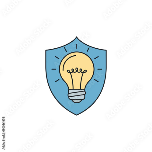 Single vector icon of a light bulb protected by a shield, representing intellectual property protection