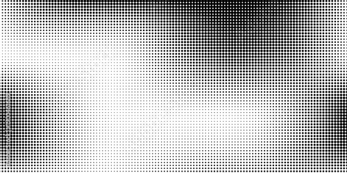 Grunge halftone gradient background. Faded grit noise texture. White and black sand wallpaper. Retro pixelated backdrop. Anime or manga style comic overlay. Vector graphic design textured template