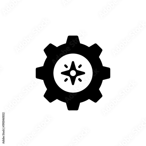 Single vector silhouette icon of a gear with small idea spark inside, innovation and intellectual property concept
