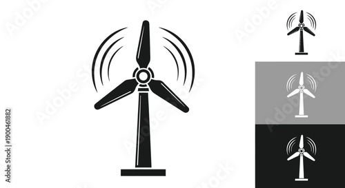 Stylized black and white icon representing a modern wind turbine generating clean renewable energy