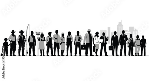Diverse Occupations and Professionals Standing Before City Skyline