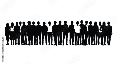 Dense Crowd of People Silhouettes in Multiple Horizontal Rows