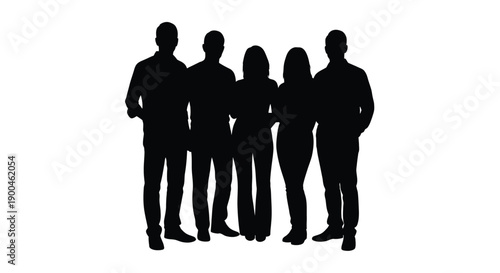 A group of people standing together depicted in black silhouette