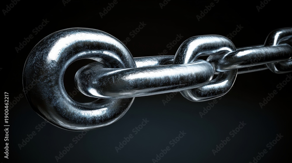 Fototapeta premium Gleaming silver clasps forming a secure and unbroken chain against a dark background