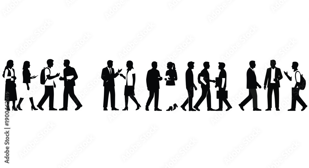 Fototapeta premium People Silhouettes Talking and Communicating in Small Groups