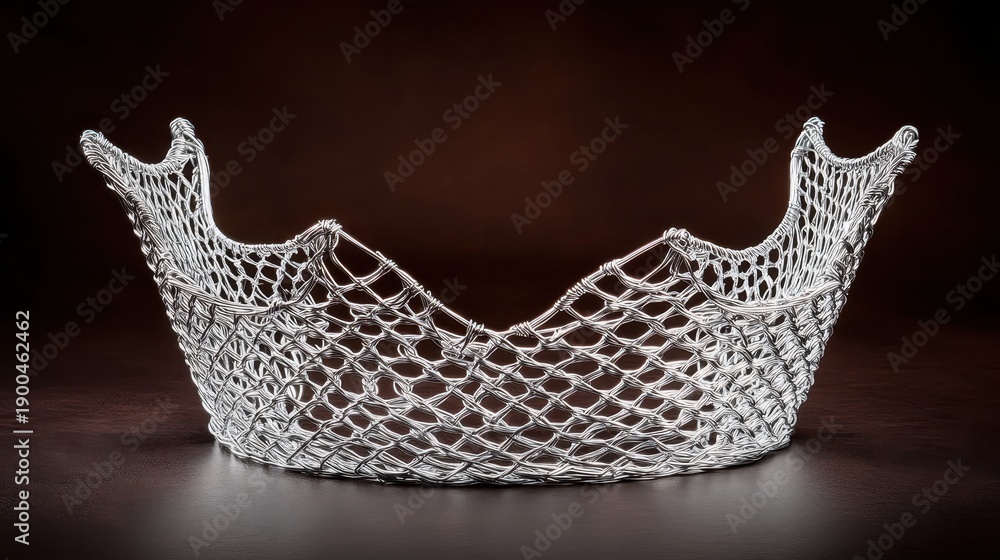 Obraz premium Intricate woven silver wire sculpture artfully displayed on a dark background
