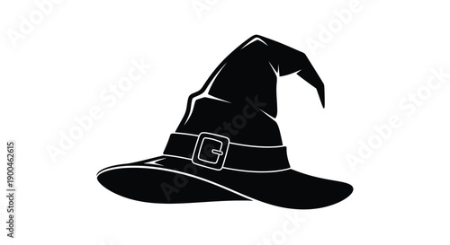 A classic black witch hat with a ribbon detailed silhouette
