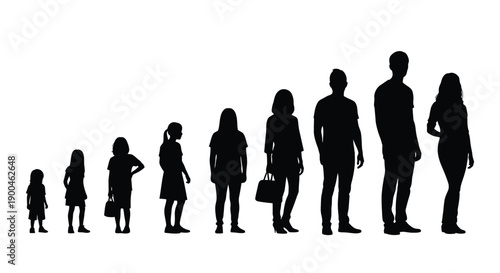 Human Life Cycle Progression From Child to Adult Silhouettes