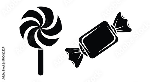 Black and white candy icons a delightful sugary treat silhouette