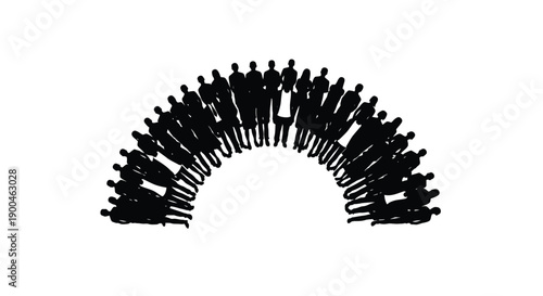 Crowd of People Silhouettes Arranged in a Semicircle Arch