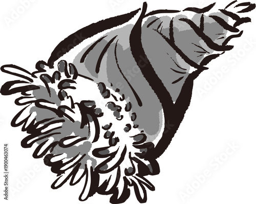 掘りたてで根がついたままのたけのこ　勢いある筆タッチのモノクロイラスト