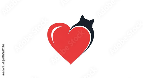 Black Cat Silhouette Inside Red Heart Shape Symbol.
