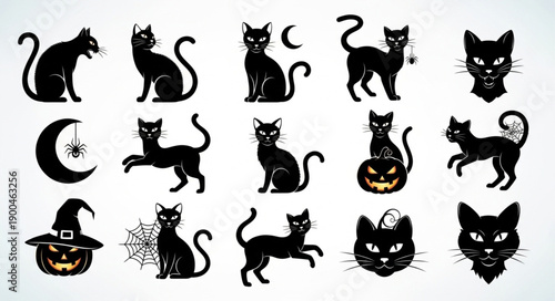 Black Cat Halloween Silhouettes Collection.