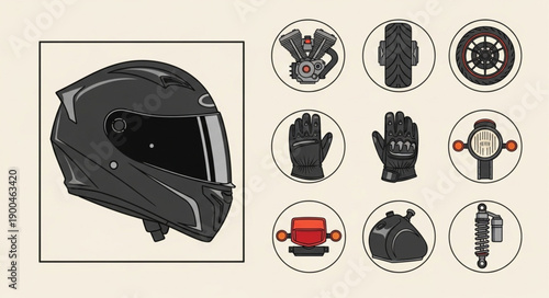 Black Motorcycle Helmet and Accessories Collection.