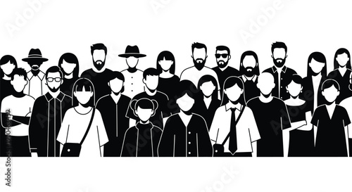 Large diverse crowd silhouette vector of people standing together